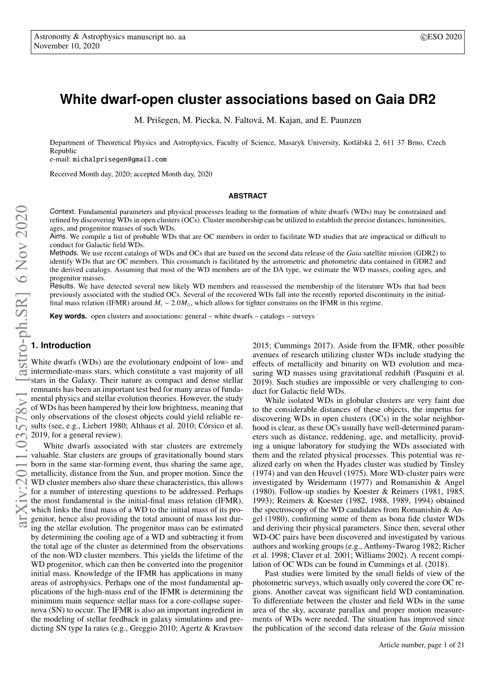 White Dwarf-Open Cluster Associations Based on Gaia DR2 M