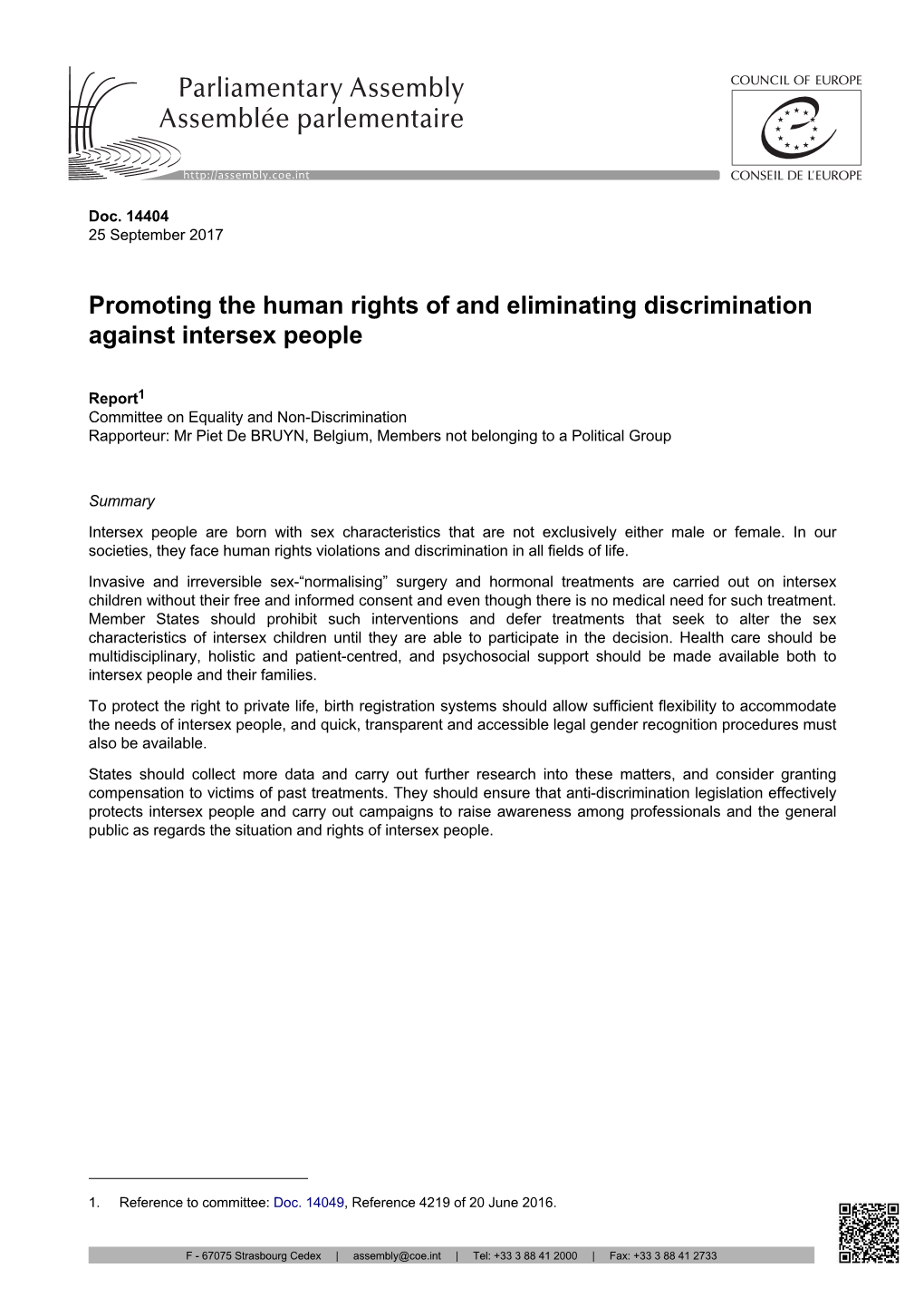 Promoting the Human Rights of and Eliminating Discrimination Against Intersex People