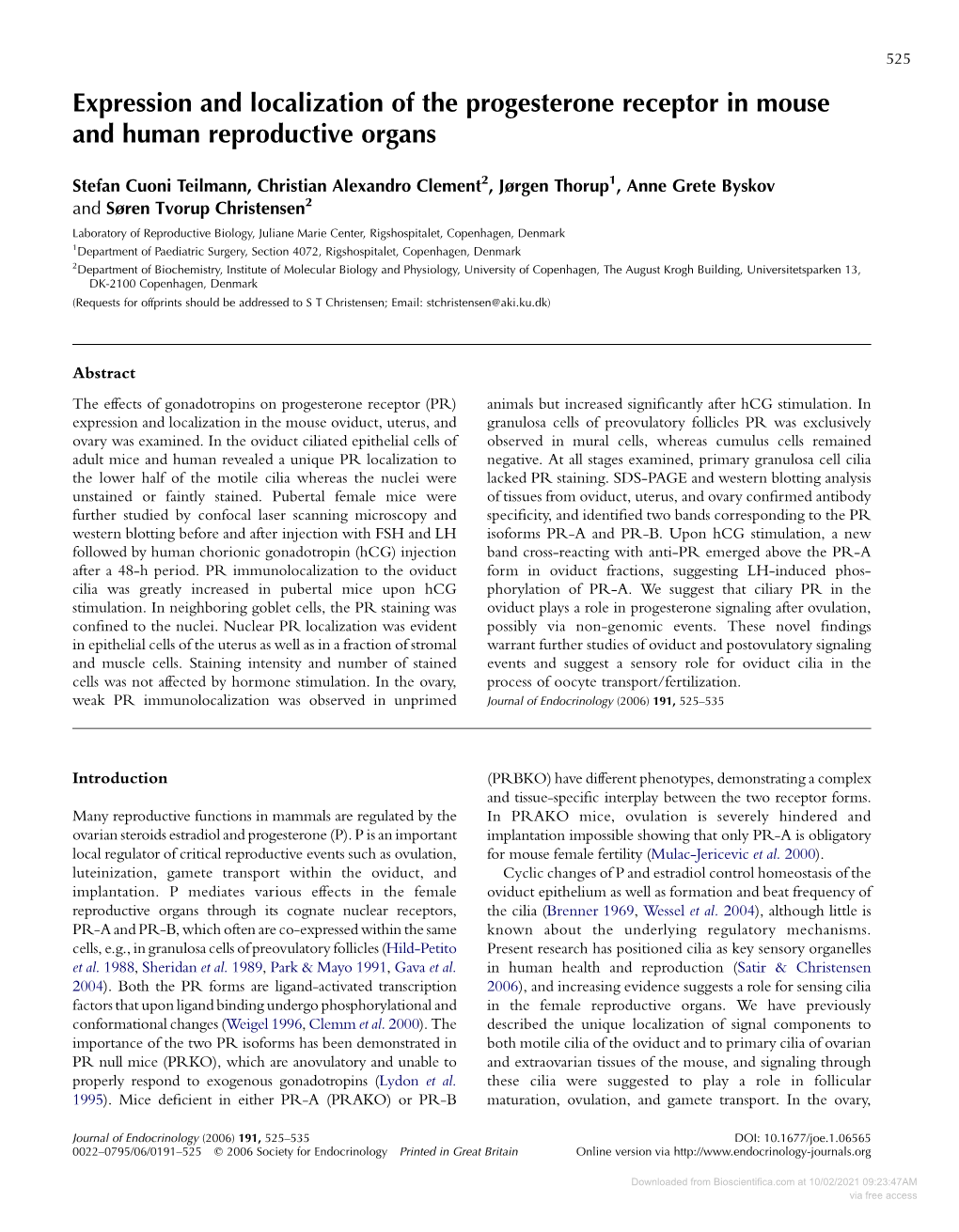 Expression and Localization of the Progesterone Receptor in Mouse and Human Reproductive Organs