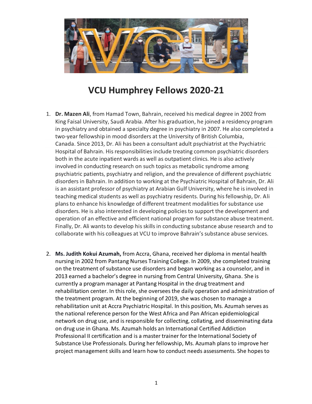 Humphrey Fellows 2020-21