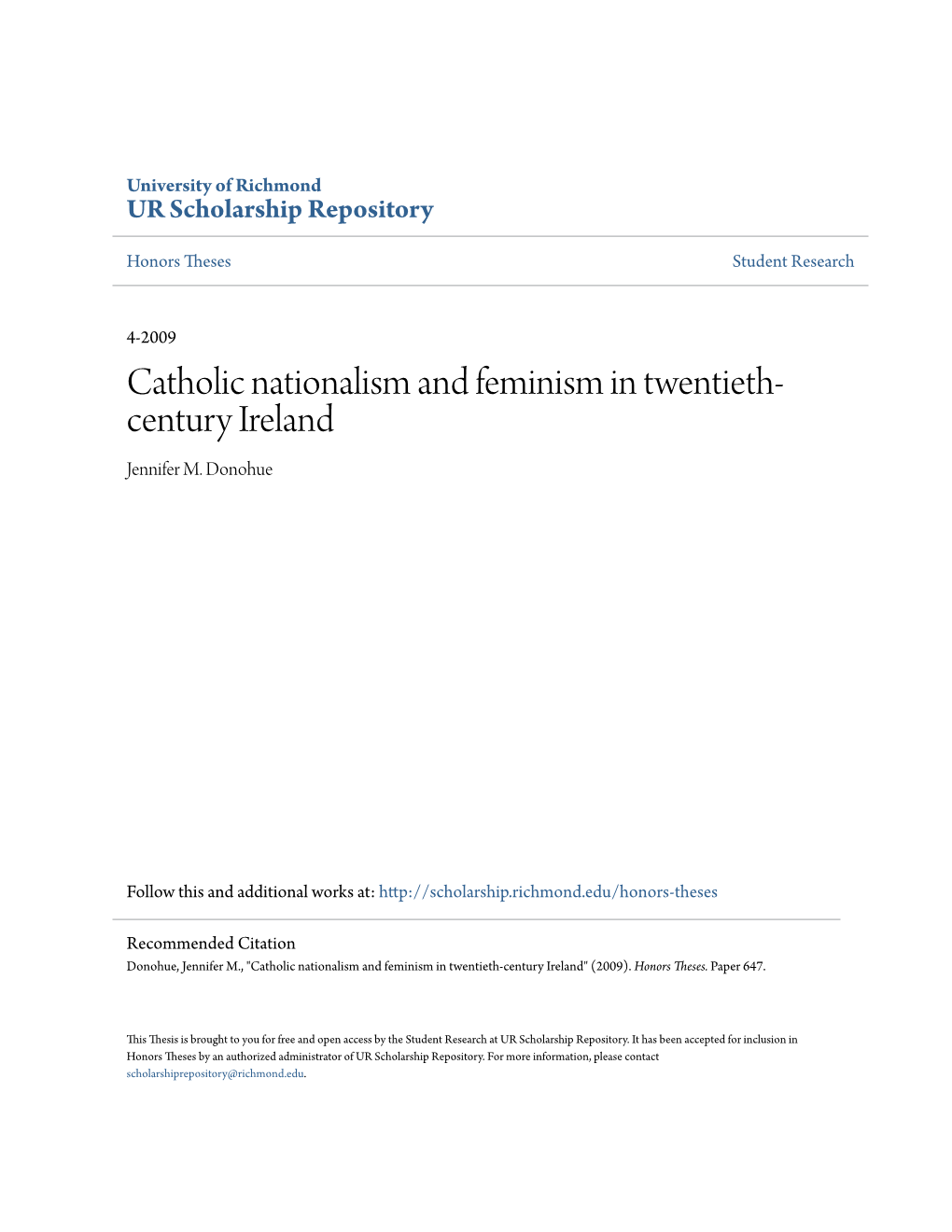 Catholic Nationalism and Feminism in Twentieth-Century Ireland