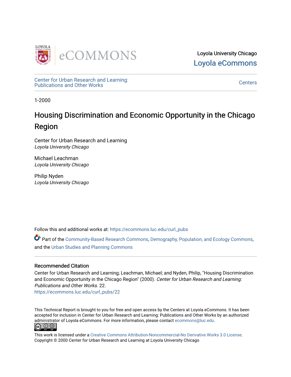 Housing Discrimination and Economic Opportunity in the Chicago Region