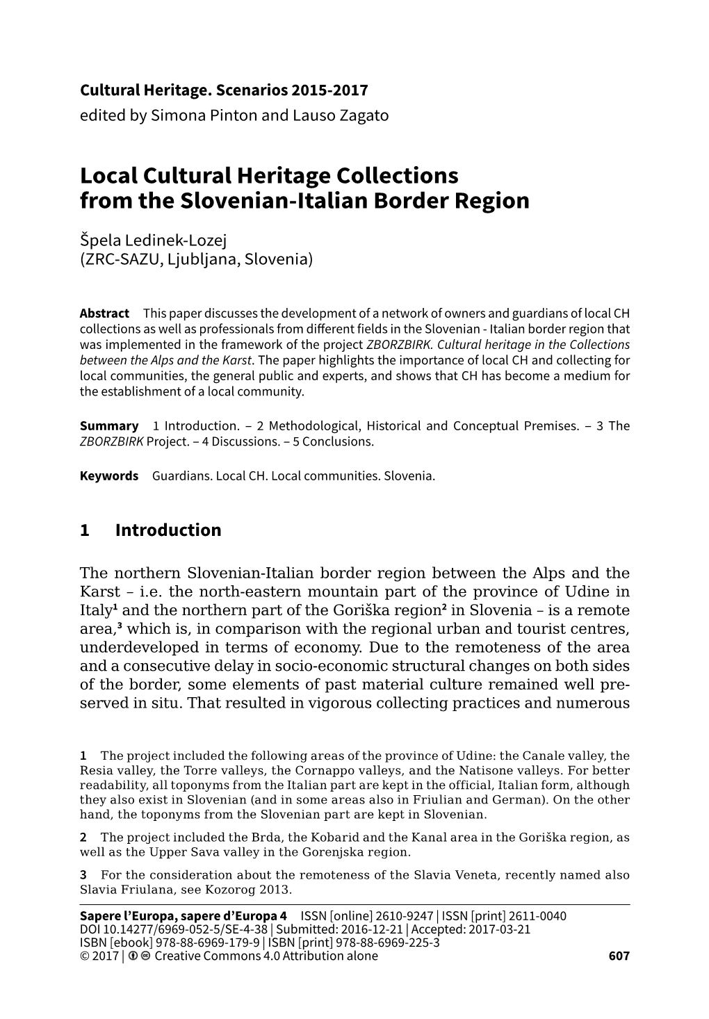 Local Cultural Heritage Collections from the Slovenian-Italian Border Region