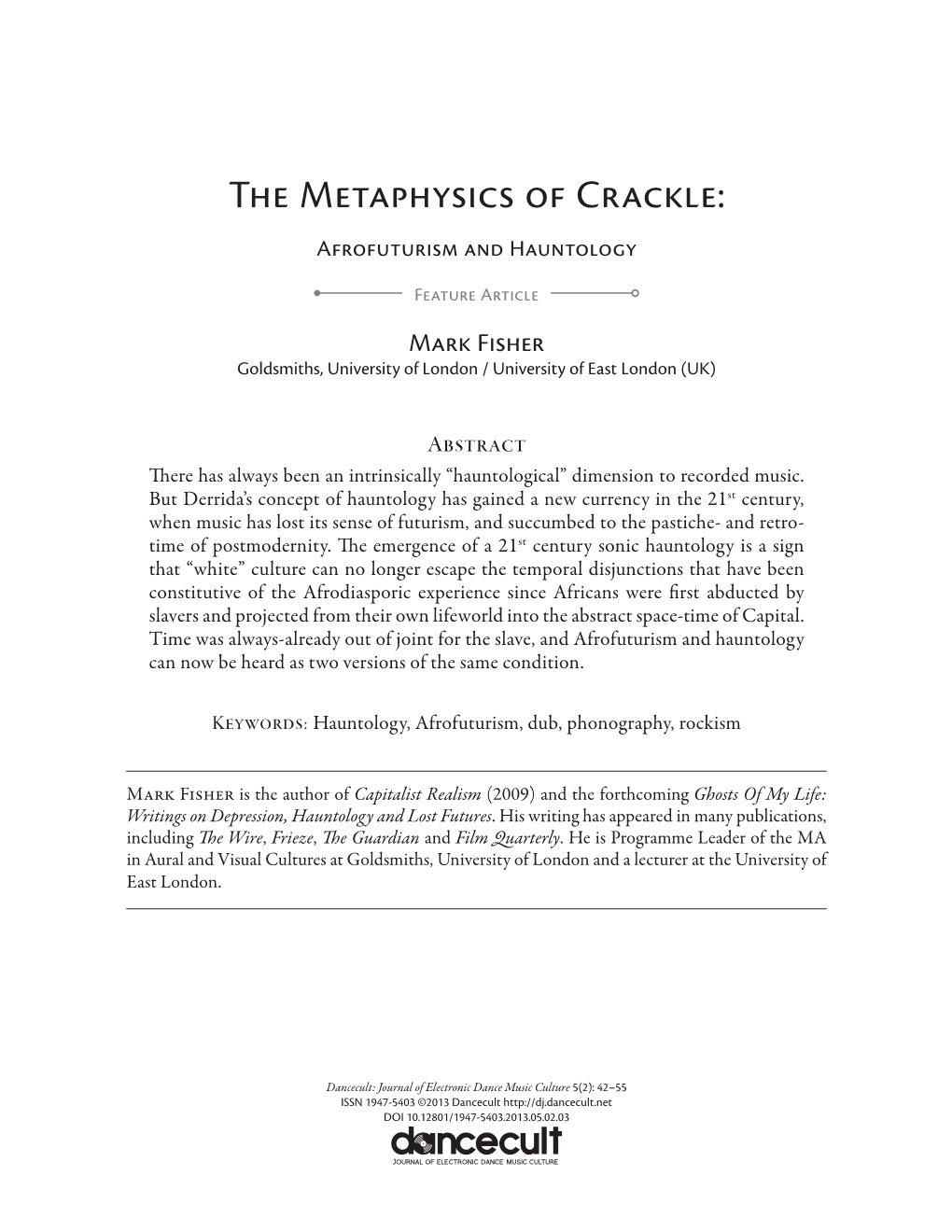 The Metaphysics of Crackle: Afrofuturism and Hauntology