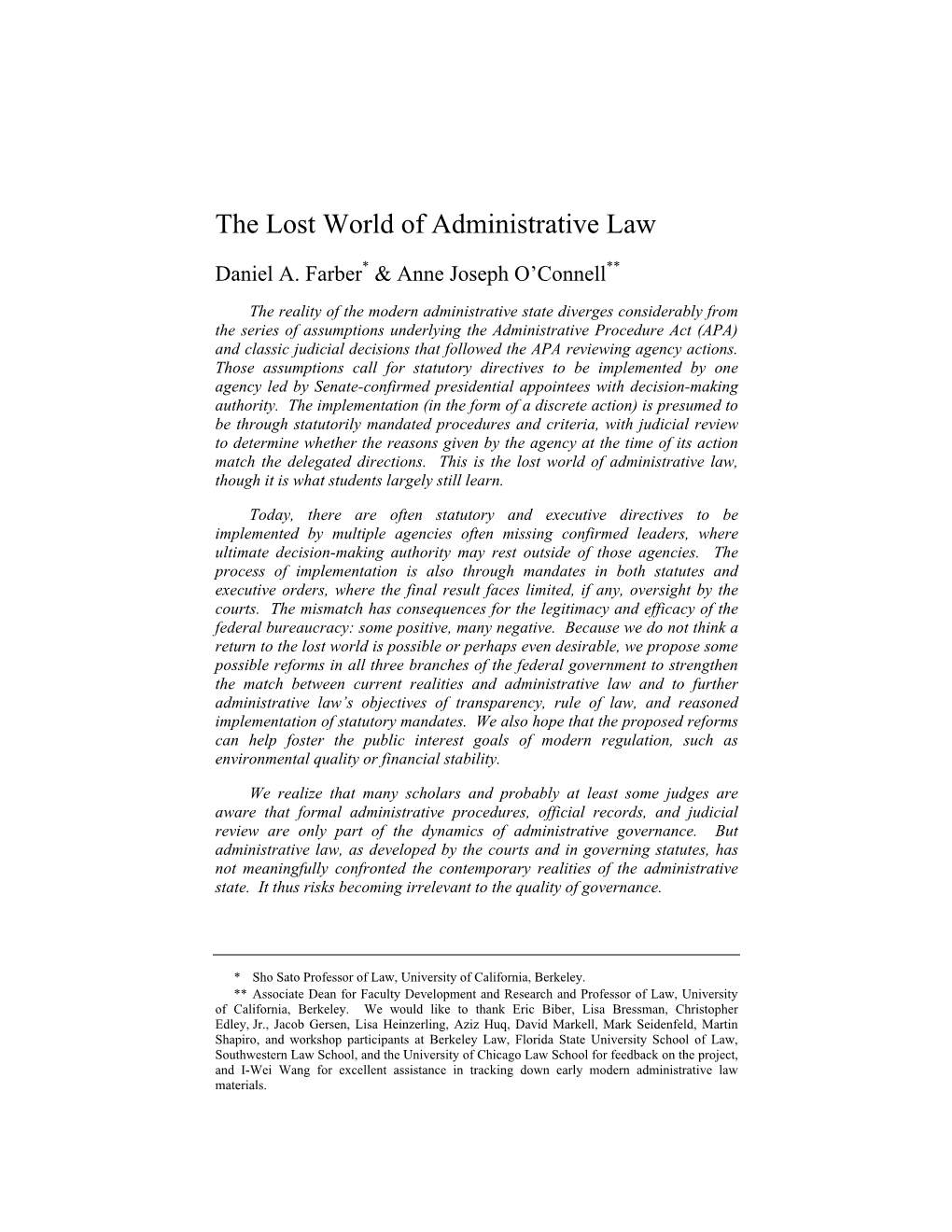 The Lost World of Administrative Law