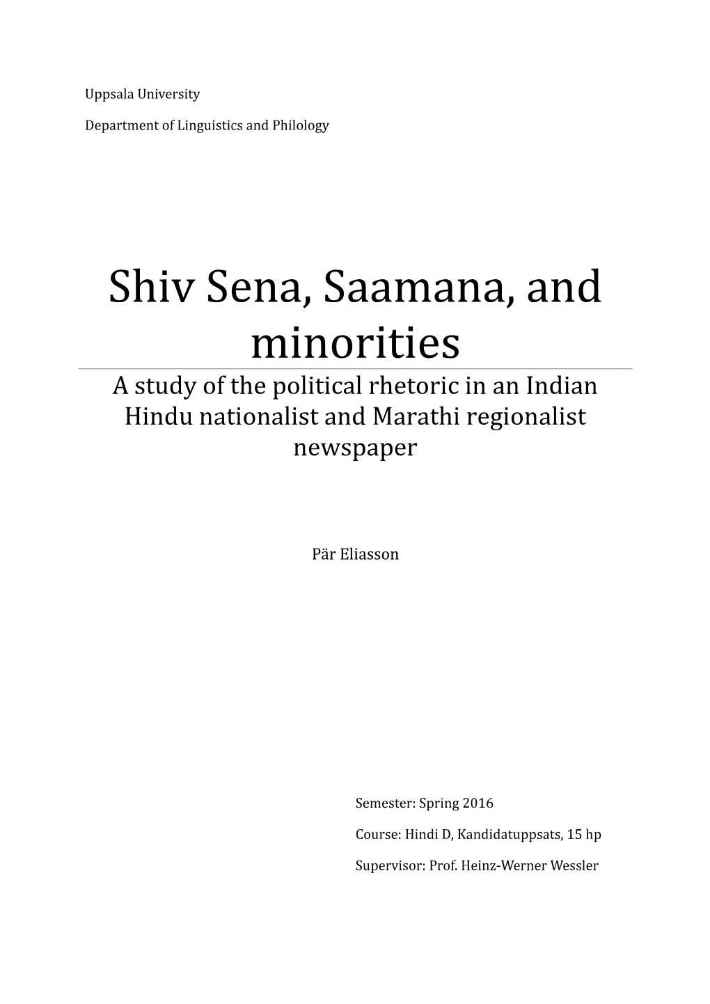 Shiv Sena, Saamana, and Minorities Without Appendices