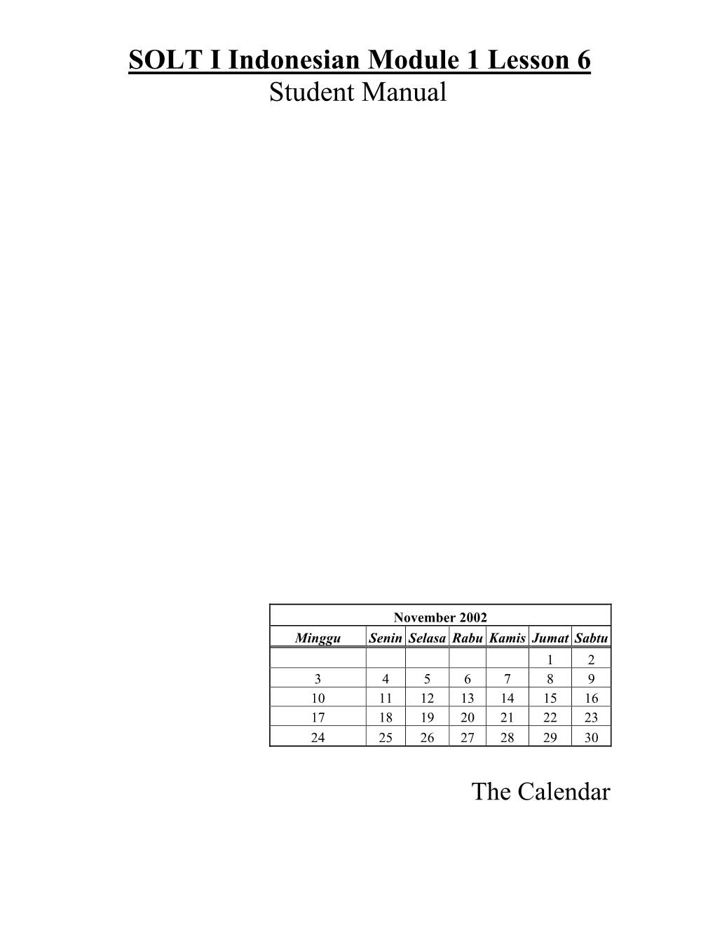 SOLT I Indonesian Module 1 Lesson 6 Student Manual