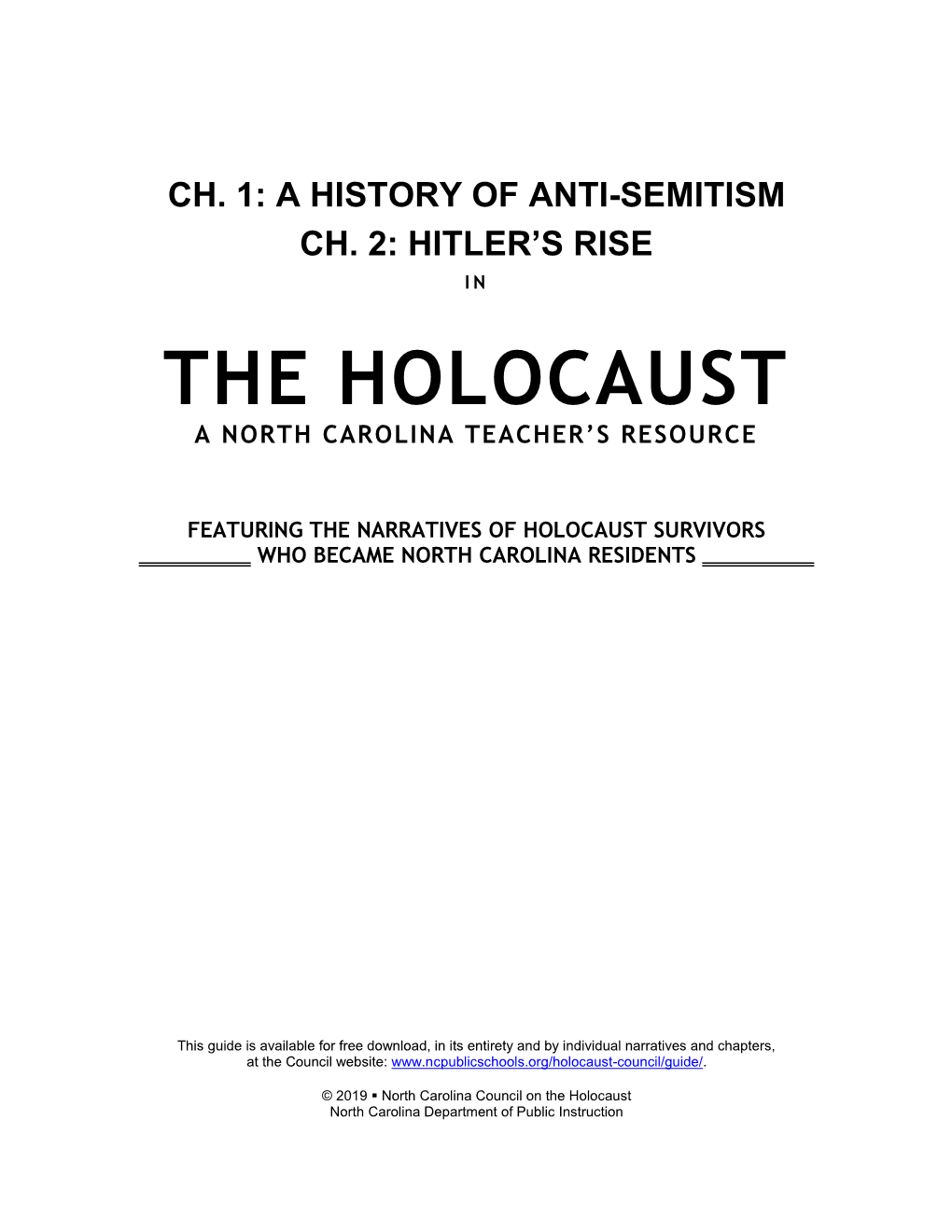 The Holocaust a North Carolina Teacher’S Resource