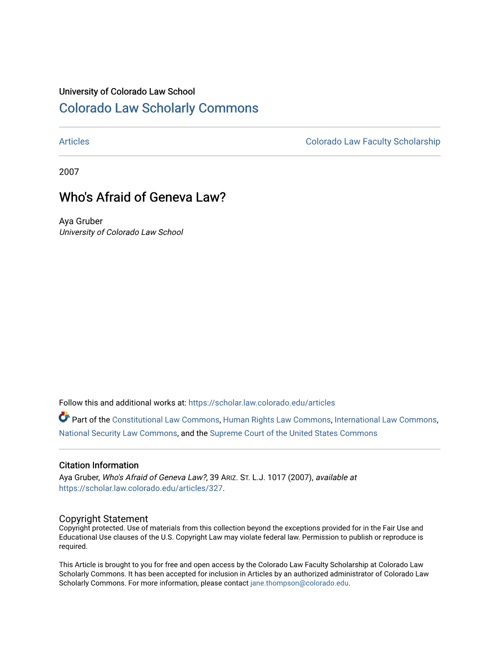 Who's Afraid of Geneva Law?