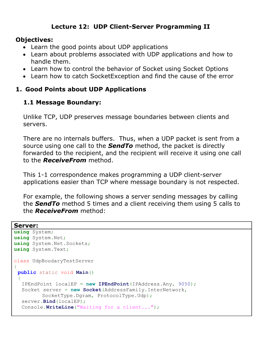 Lecture 11: UDP Client-Server Programming I