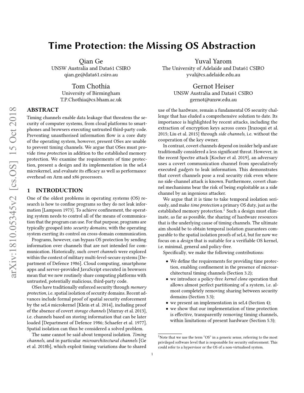 Time Protection: the Missing OS Abstraction