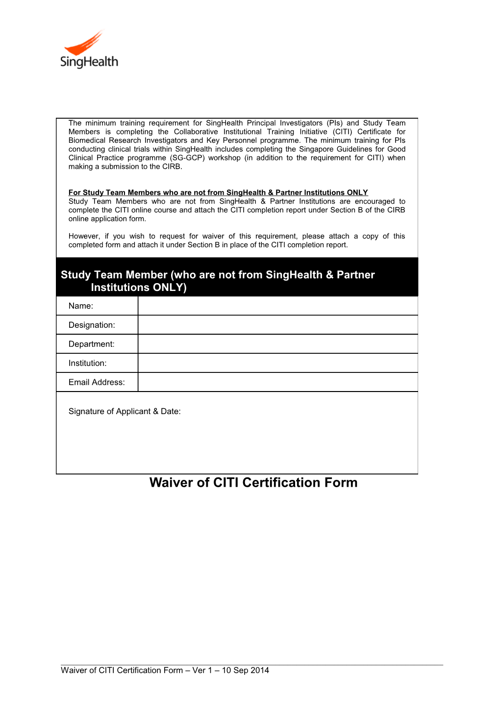 CITI Waiver Form