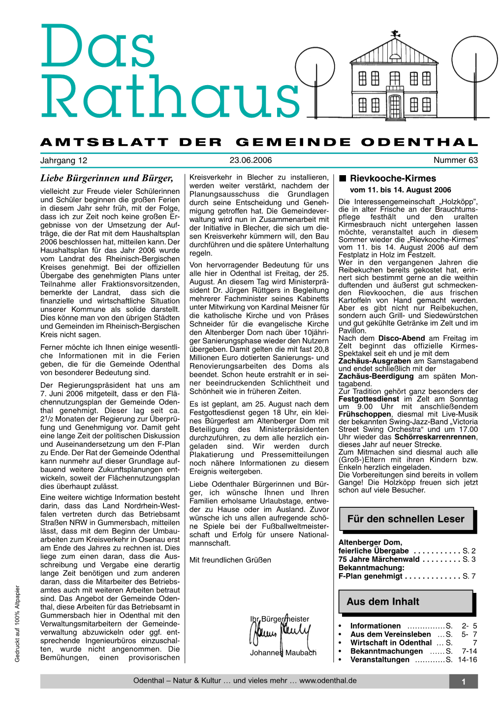 Amtsblatt Der Gemeinde Odenthal