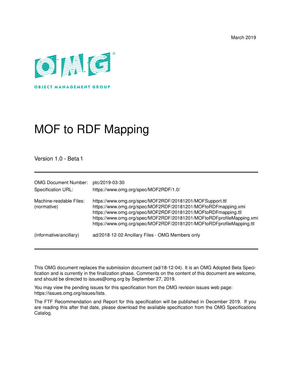 MOF to RDF Mapping Specification