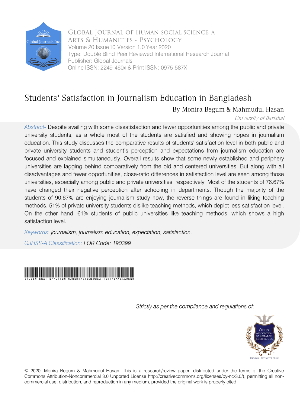 Students' Satisfaction in Journalism Education in Bangladesh