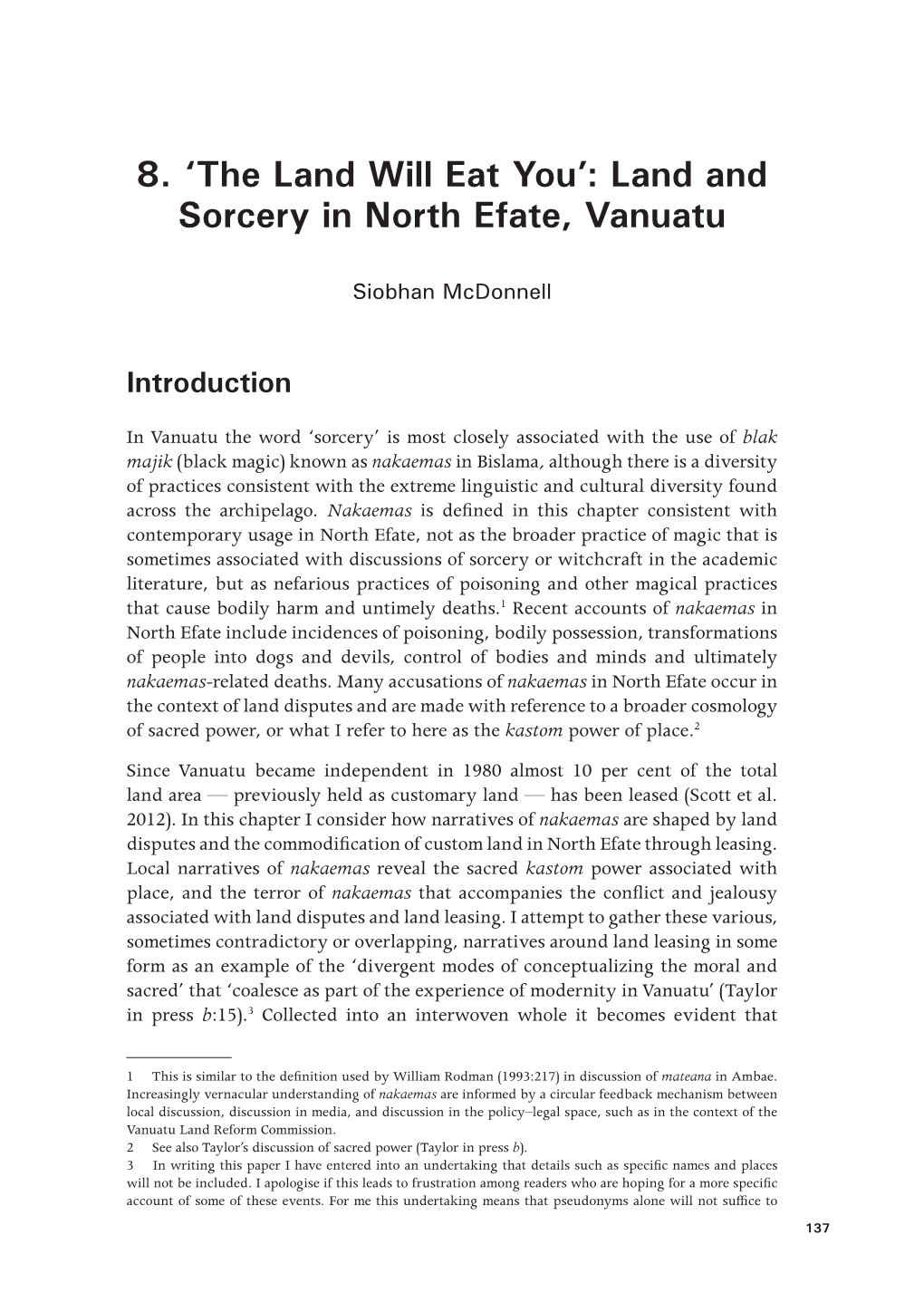 8. 'The Land Will Eat You': Land and Sorcery in North Efate, Vanuatu