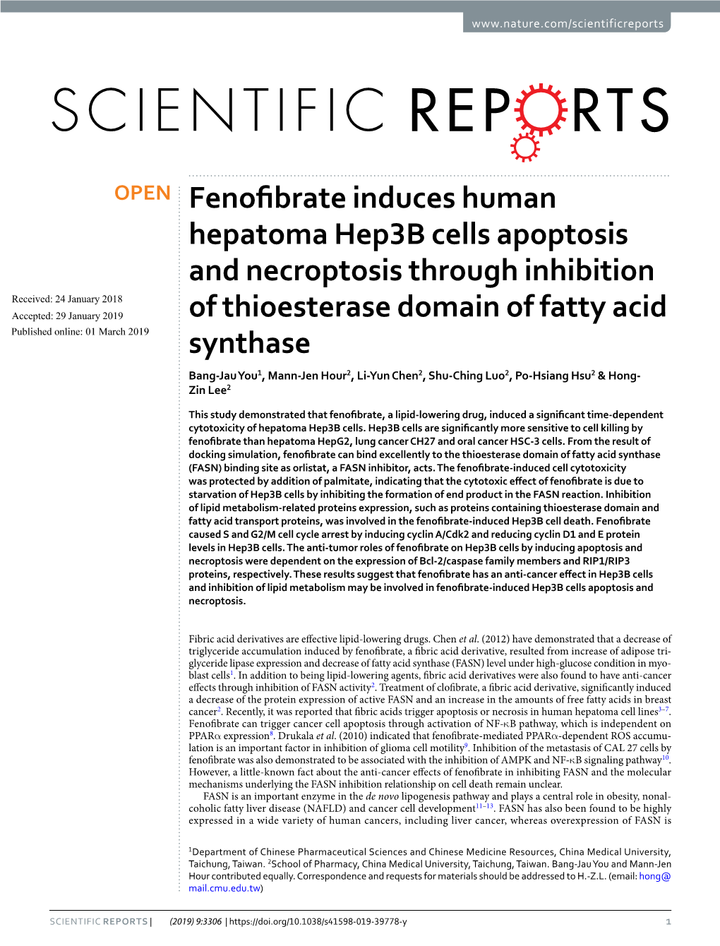 Fenofibrate Induces Human Hepatoma Hep3b Cells Apoptosis And