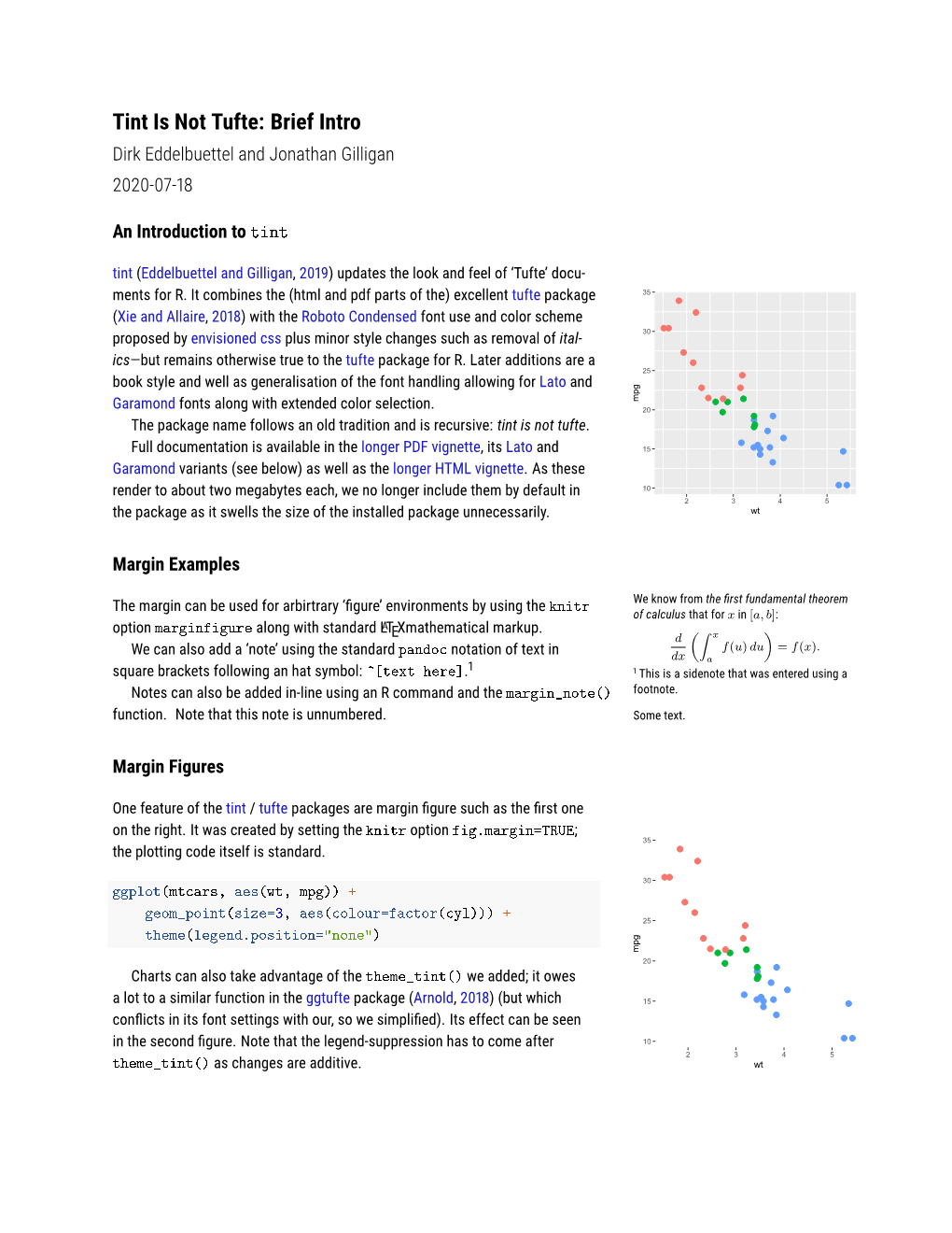 Tint Is Not Tufte: Brief Intro Dirk Eddelbuettel and Jonathan Gilligan 2020-07-18