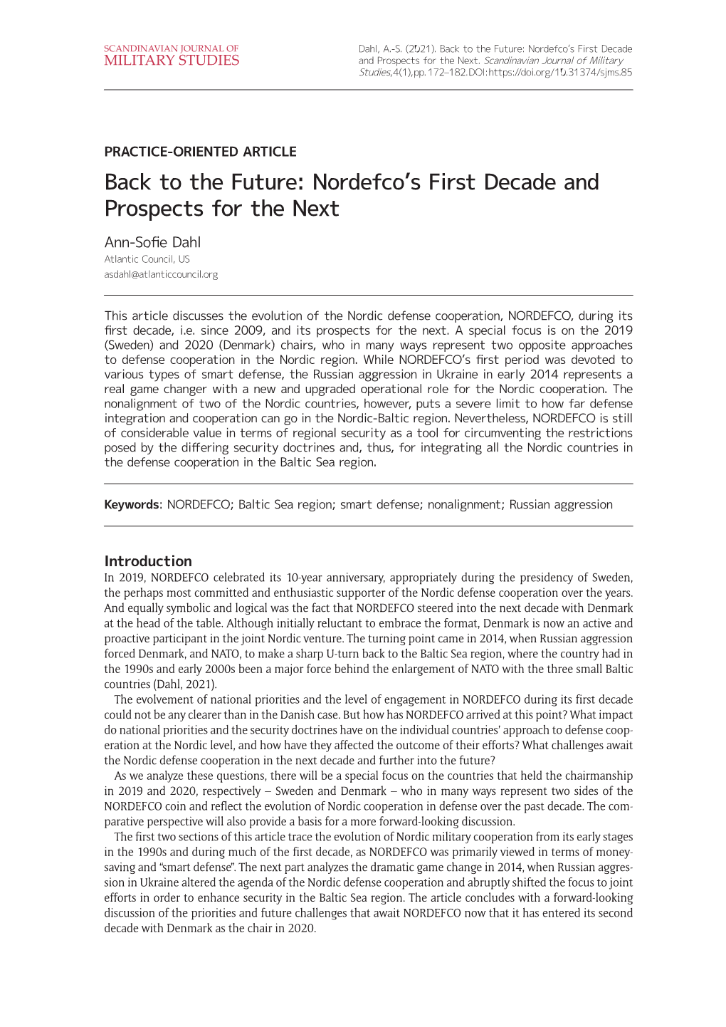 Back to the Future: Nordefco's First Decade and Prospects for the Next