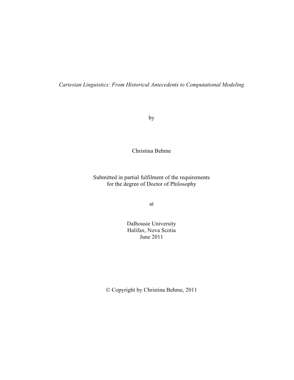 Cartesian Linguistics: from Historical Antecedents to Computational Modeling