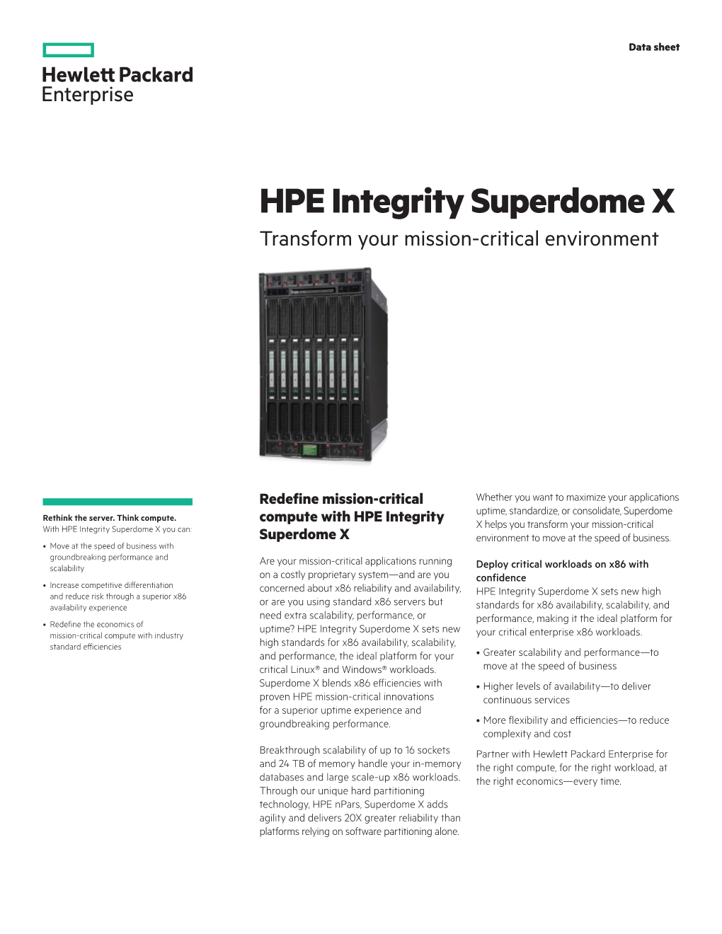 HPE Integrity Superdome X Transform Your Mission-Critical Environment