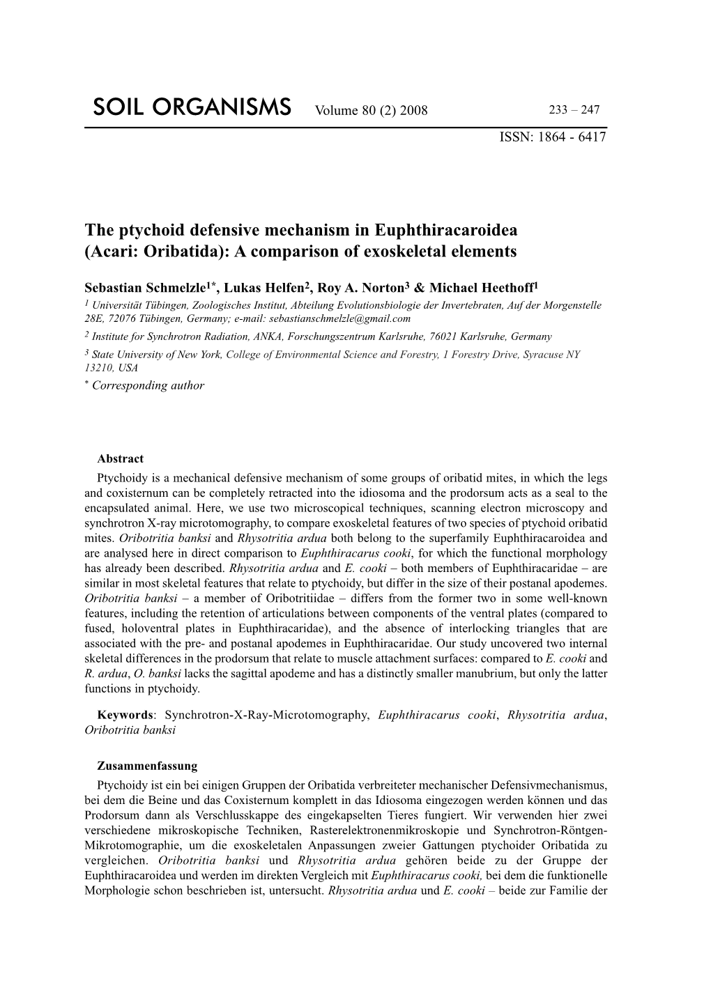 The Ptychoid Defensive Mechanism in Euphthiracaroidea (Acari: Oribatida): a Comparison of Exoskeletal Elements