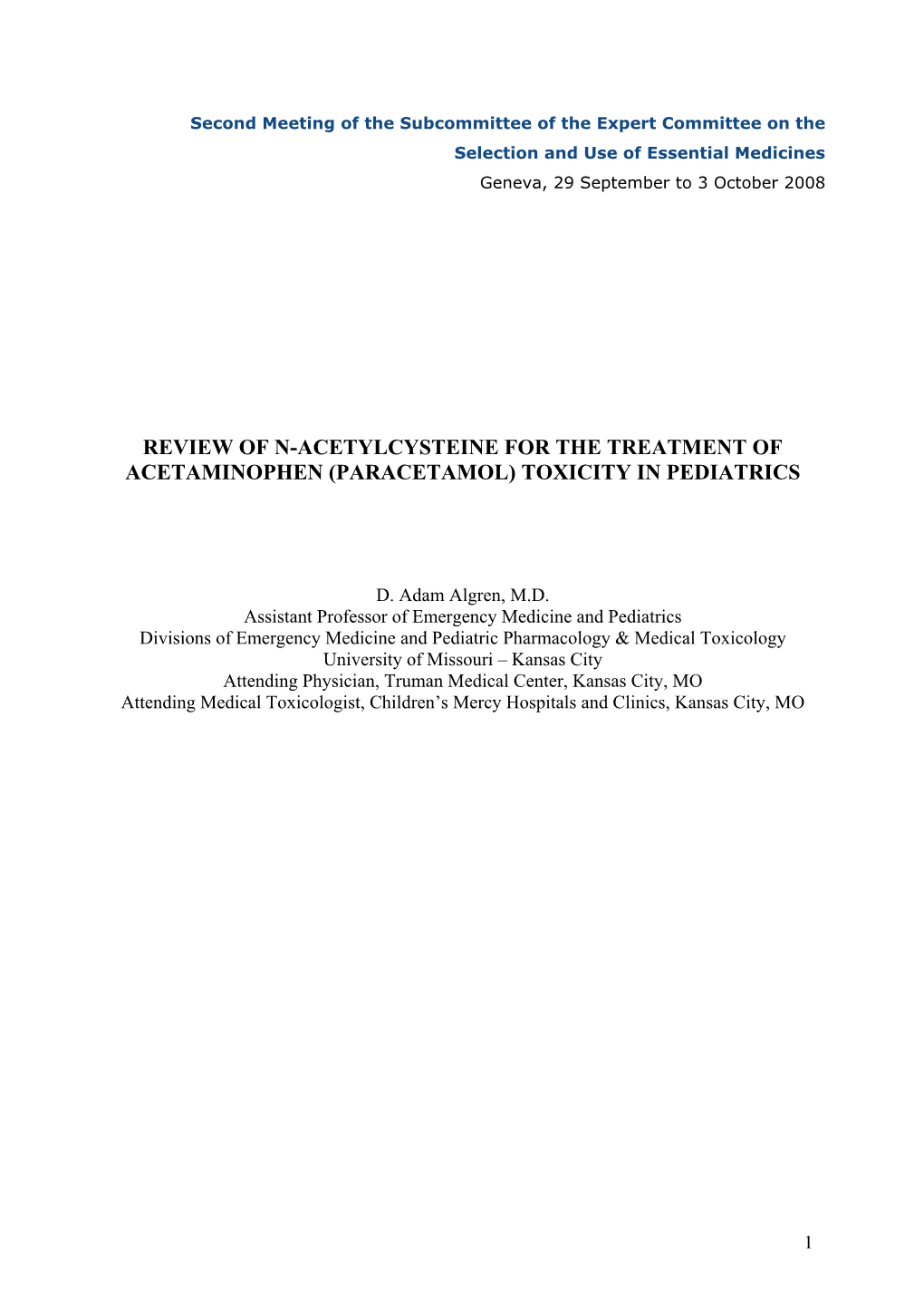 Review of N-Acetylcysteine for the Treatment of Acetaminophen (Paracetamol) Toxicity in Pediatrics