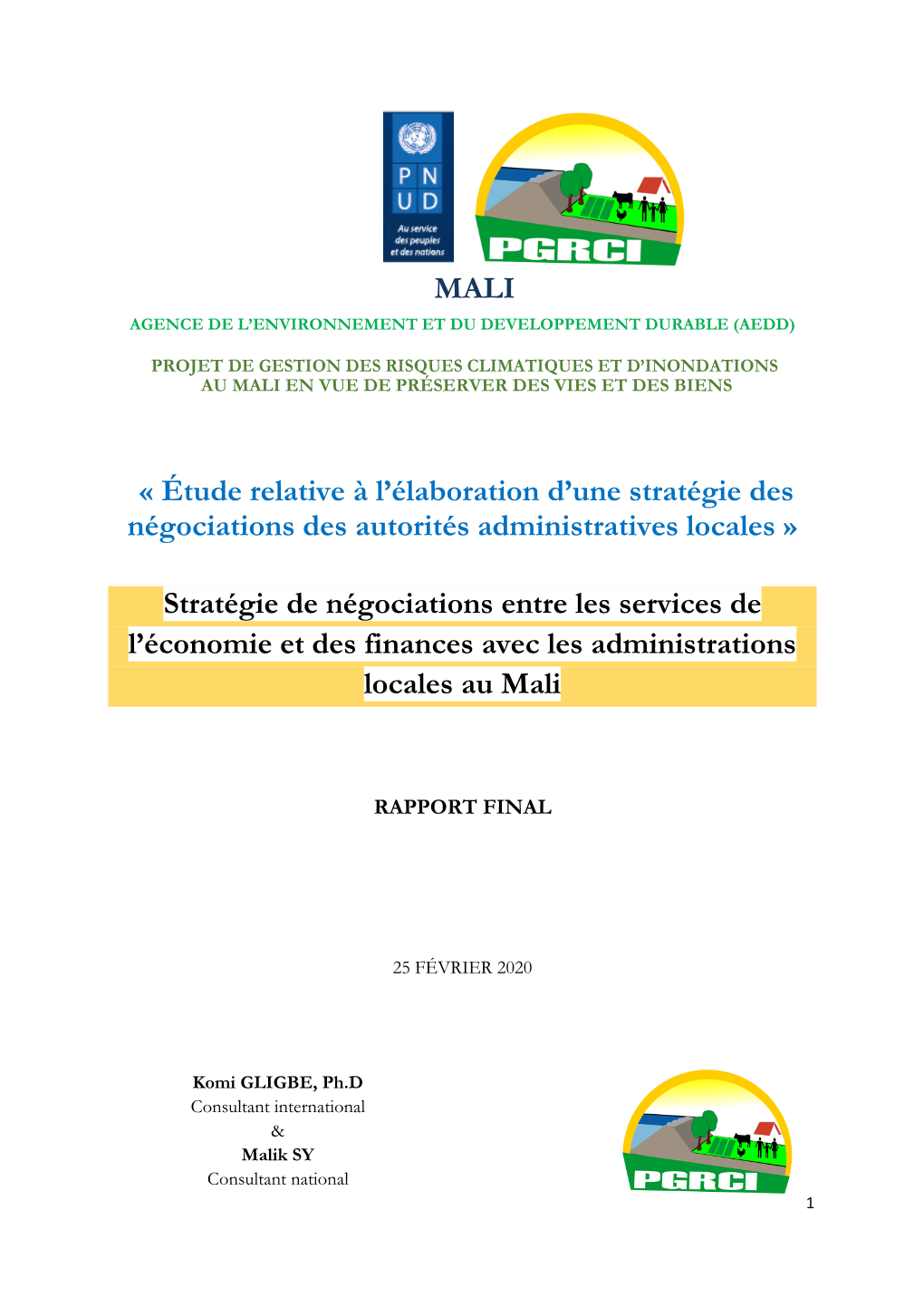 MALI « Étude Relative À L'élaboration D'une Stratégie Des Négociations Des Autorités Administratives Locales » Strat