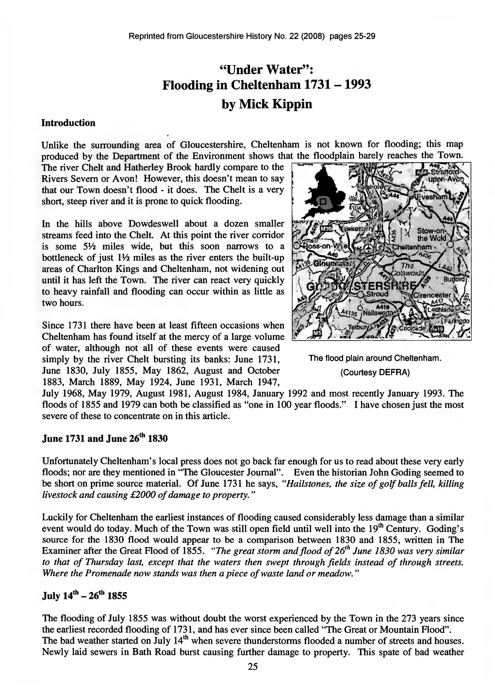 “Under Water”: Flooding in Cheltenham 1731 - 1993 by Mick Kippin Introduction