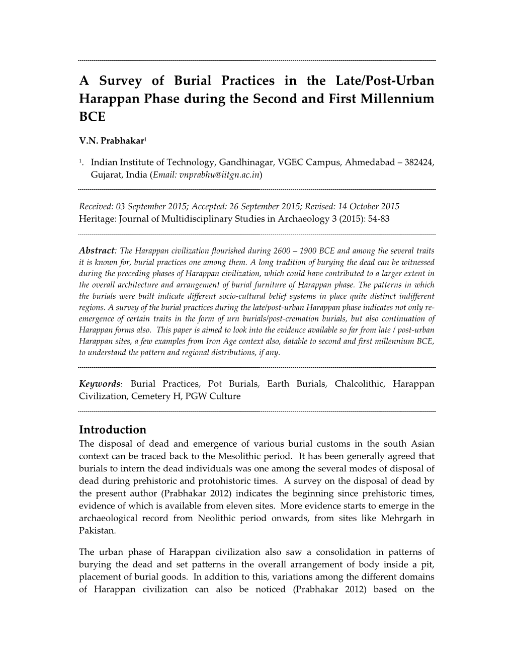 A Survey of Burial Practices in the Late/Post-Urban Harappan Phase