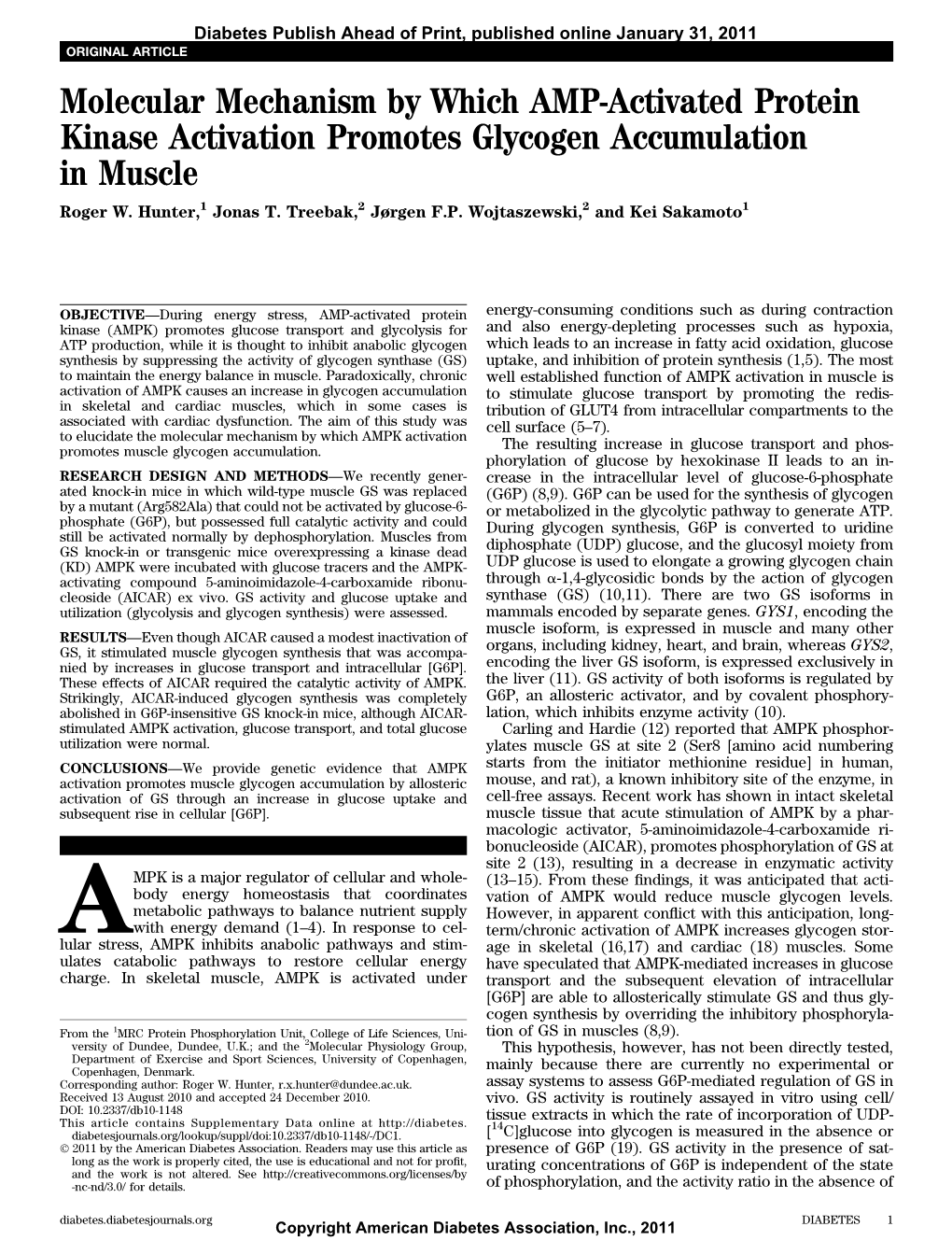 Molecular Mechanism by Which AMP-Activated Protein Kinase Activation Promotes Glycogen Accumulation in Muscle Roger W