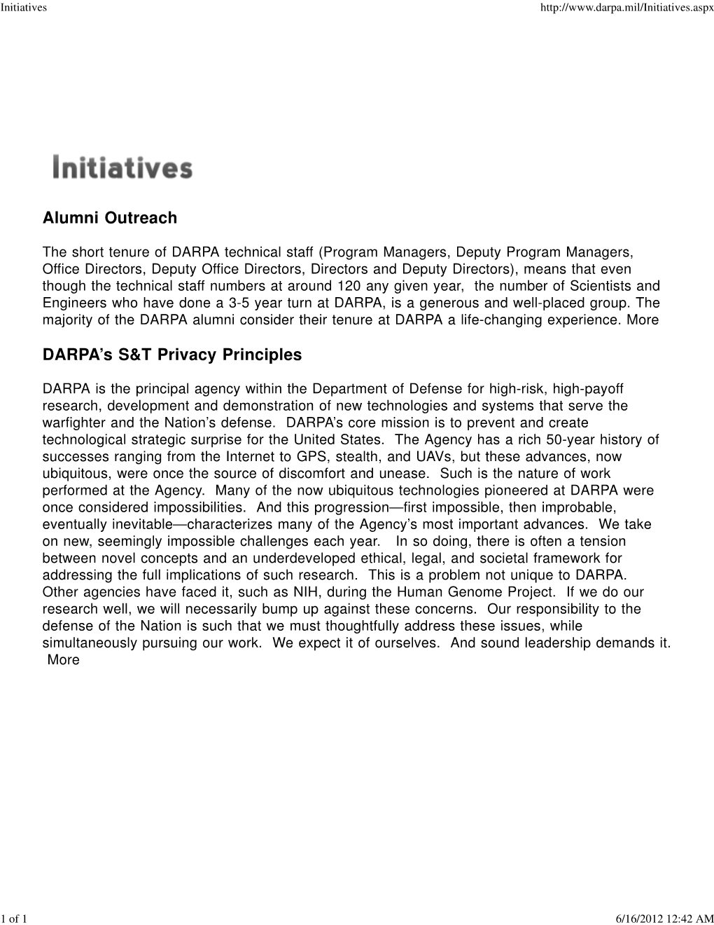 Alumni Outreach DARPA's S&T Privacy Principles