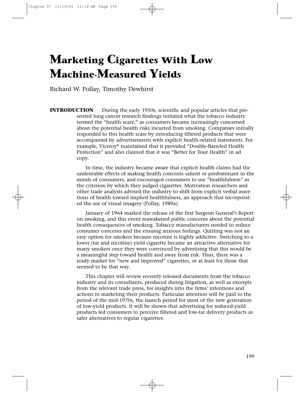 Monograph 13: Marketing Cigarettes with Low Machine-Measured Yields