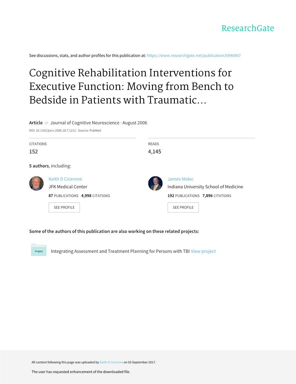 Cognitive Rehabilitation Interventions for Executive Function: Moving from Bench to Bedside in Patients with Traumatic