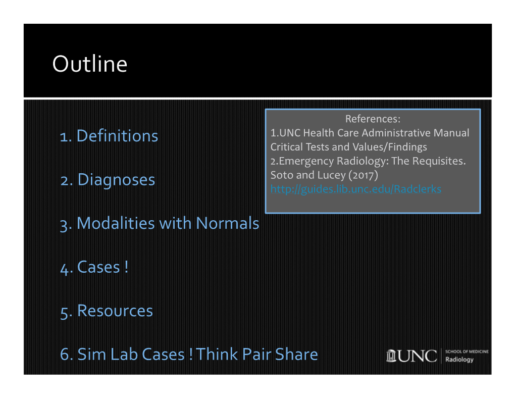 1. Definitions 2. Diagnoses 3. Modalities with Normals 4. Cases ! 5. Resources 6. Sim Lab Cases