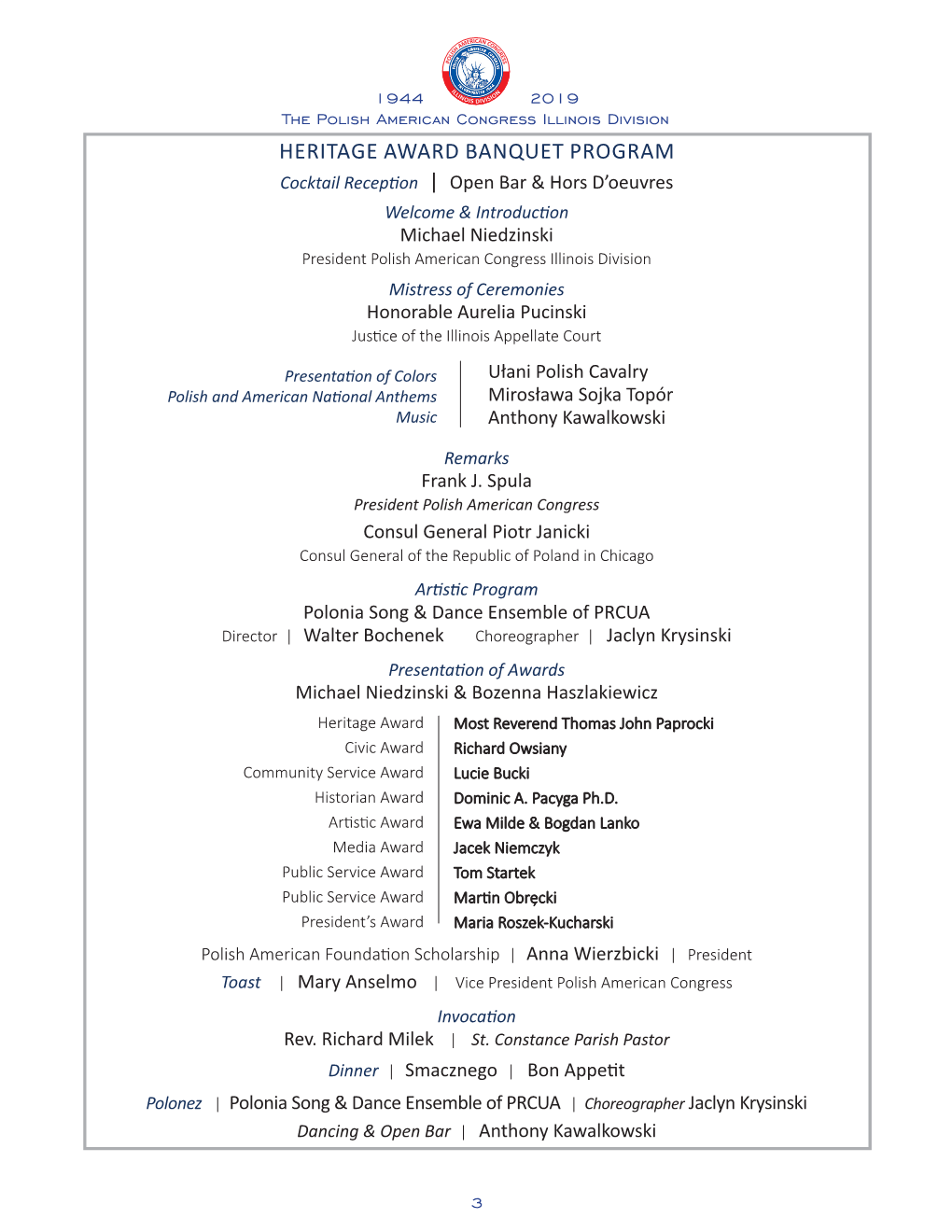 Heritage Award Banquet Program