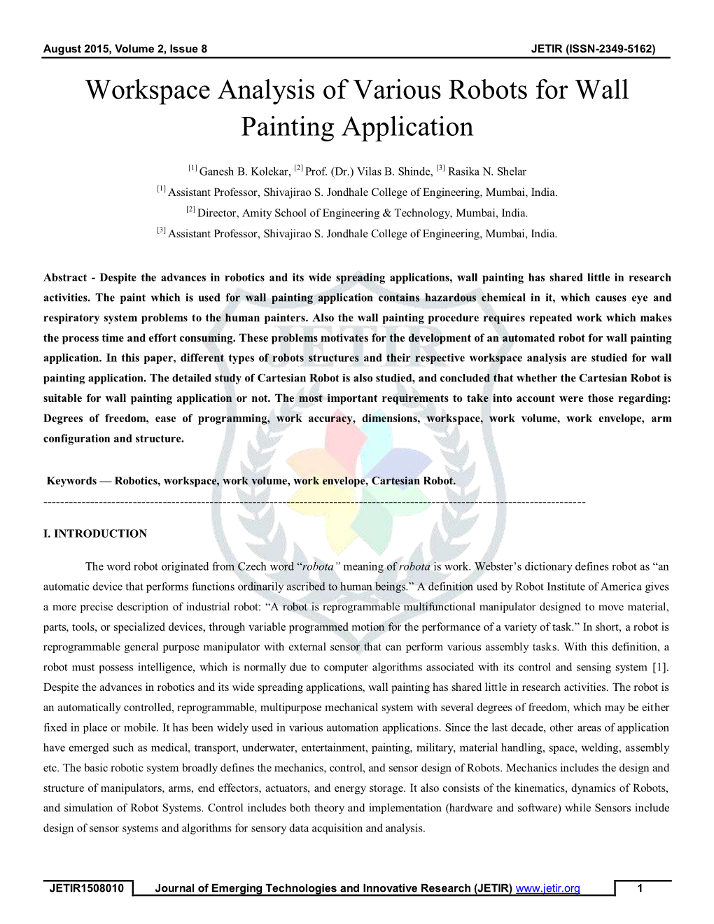 Workspace Analysis of Various Robots for Wall Painting Application