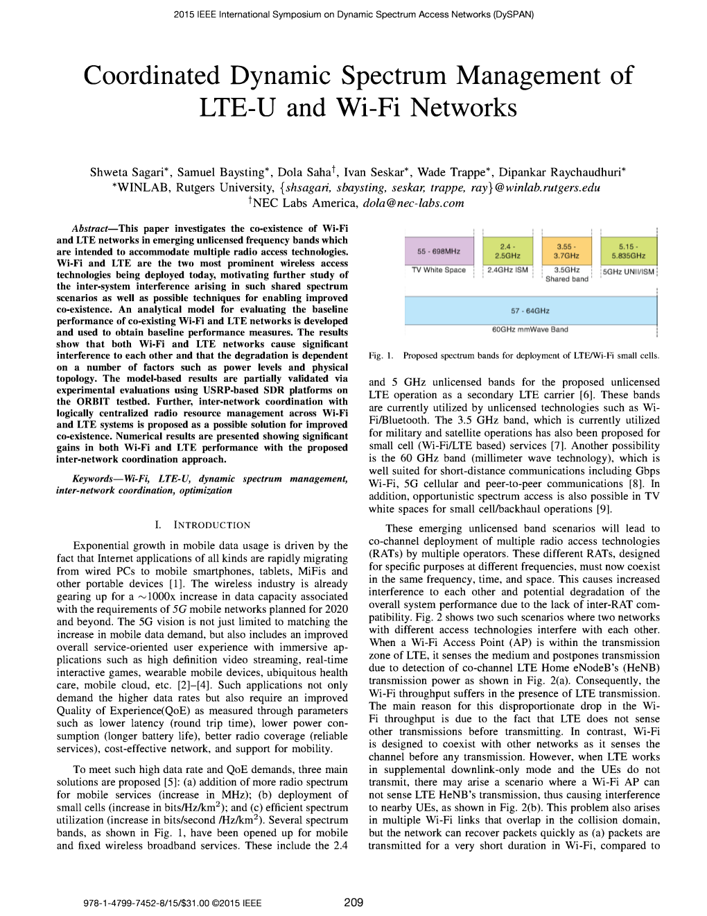 Coordinated Dynamic Spectrum Management of LTE-U and Wi-Fi Networks