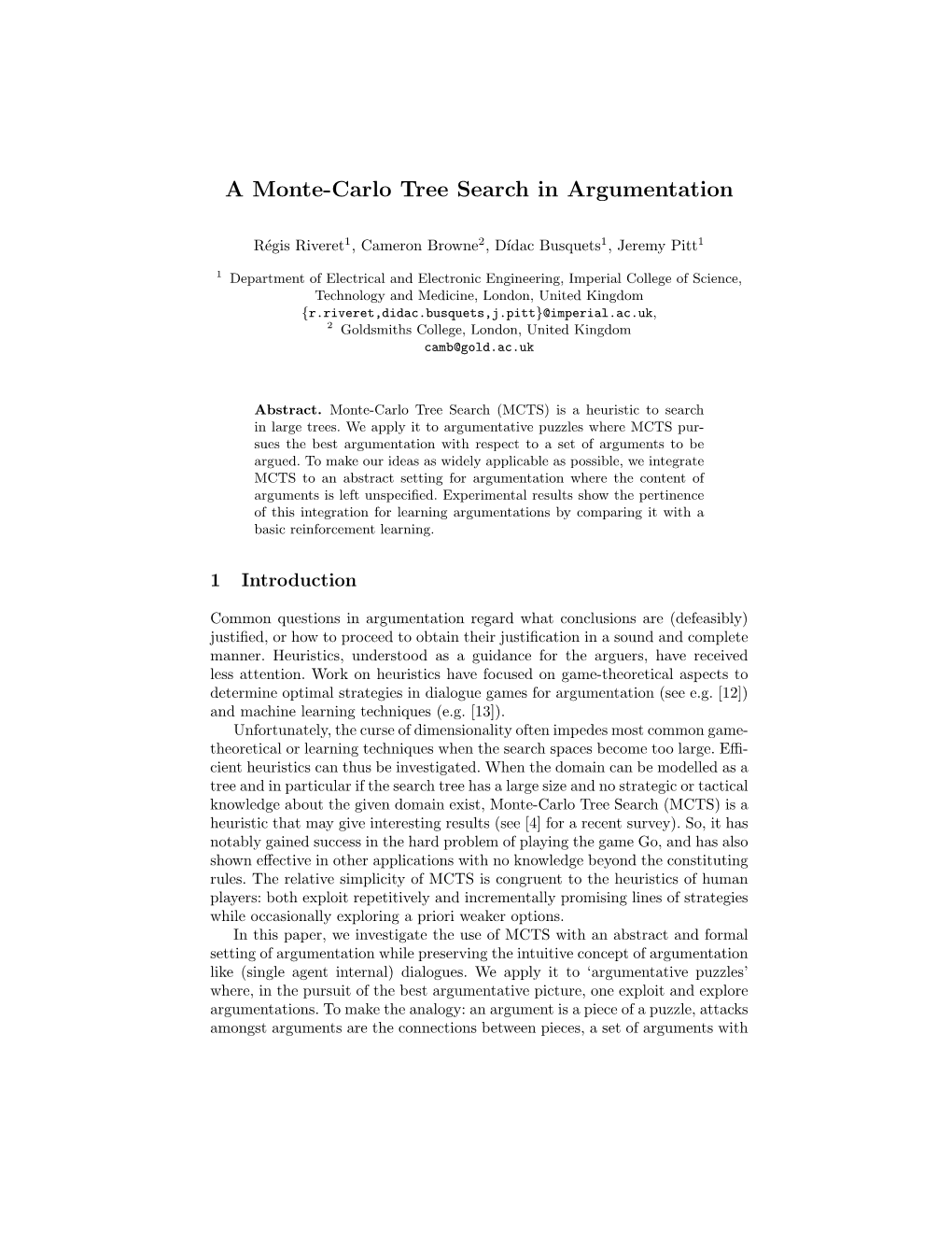 A Monte-Carlo Tree Search in Argumentation