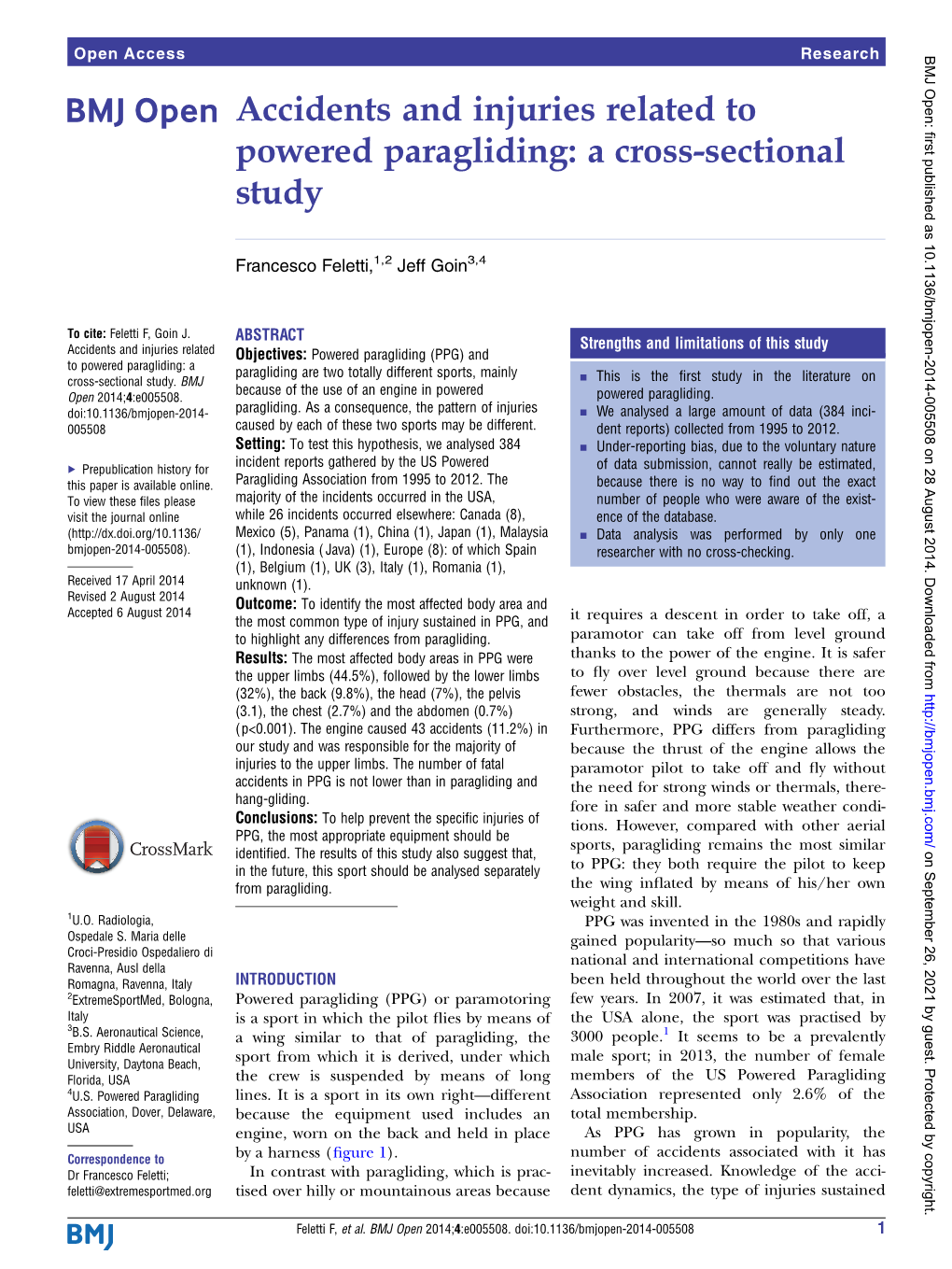 Accidents and Injuries Related to Powered Paragliding: a Cross-Sectional Study