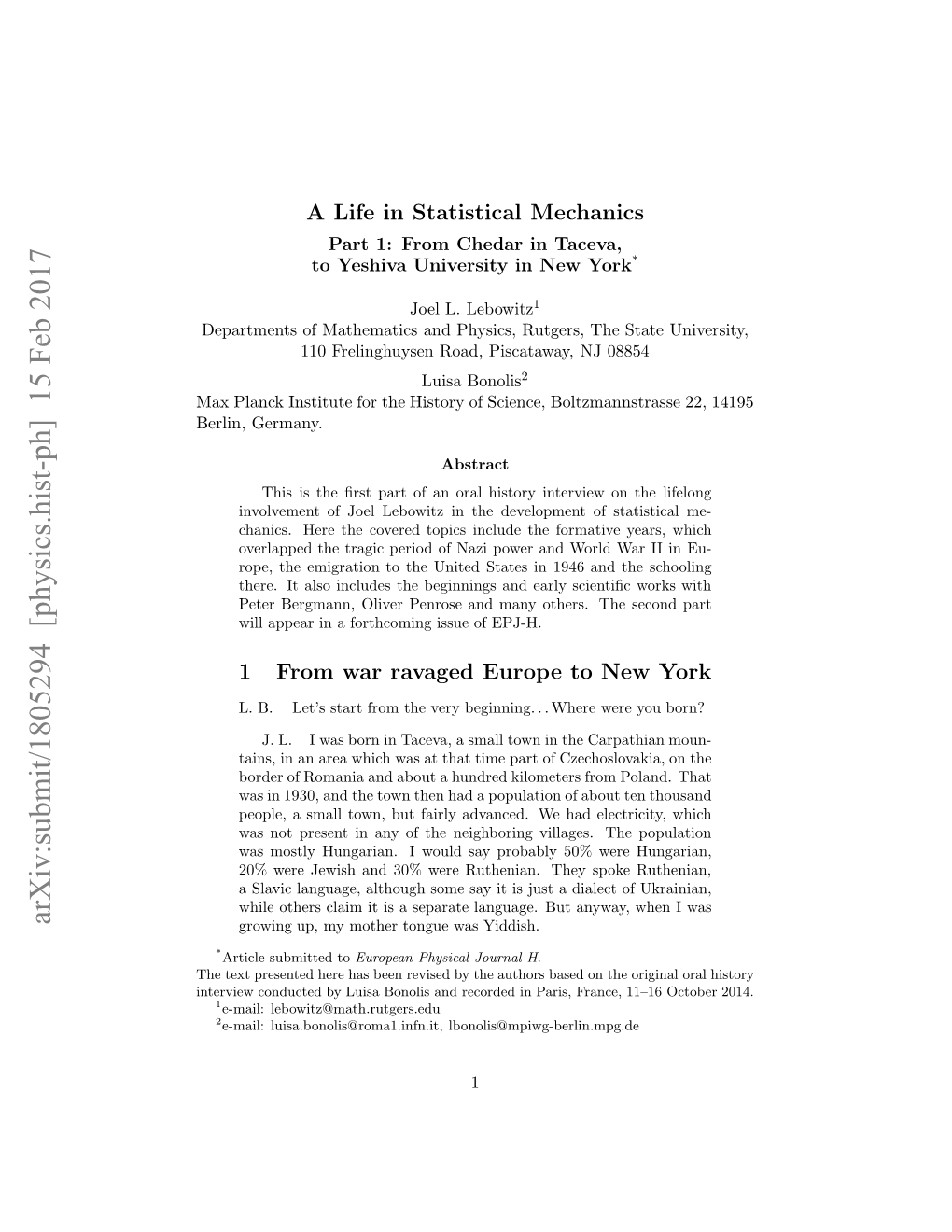 Arxiv:Submit/1805294 [Physics.Hist-Ph] 15 Feb 2017 a Lnkisiuefrtehsoyo Cec,Boltzmanns Science, of Germany