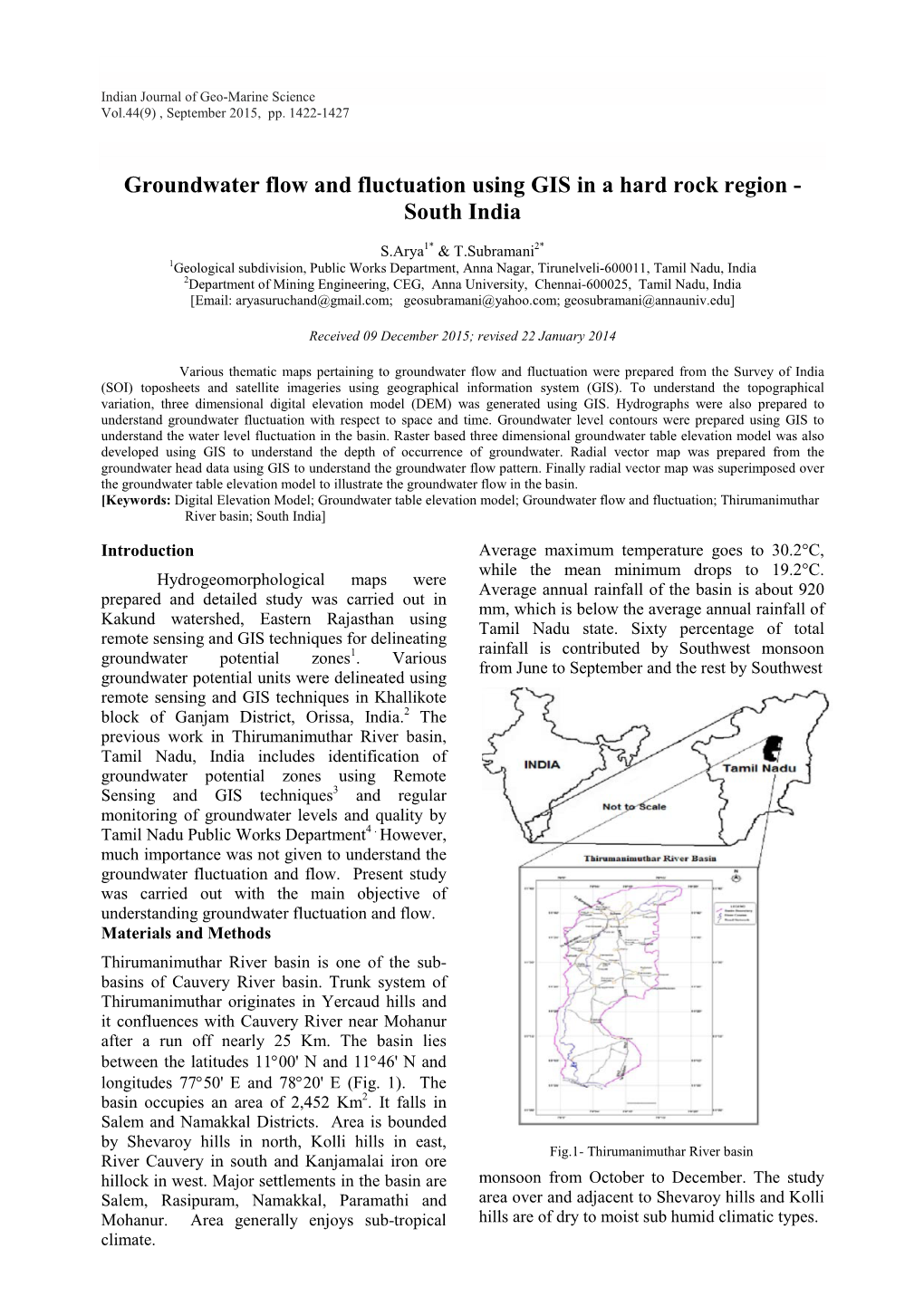 Groundwater Flow and Fluctuation Using GIS in a Hard Rock Region - South India