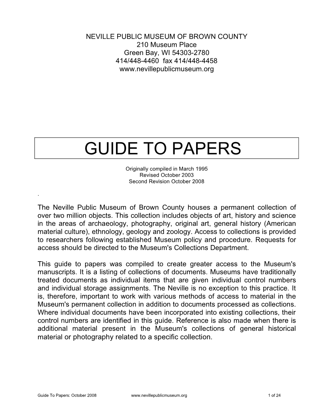 Guide to Papers