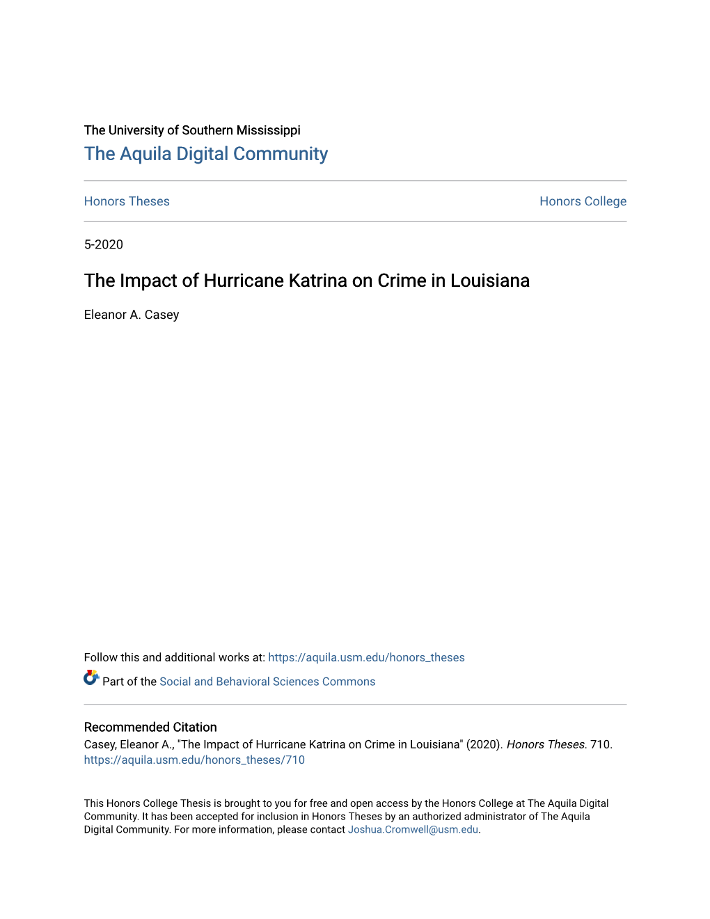 The Impact of Hurricane Katrina on Crime in Louisiana