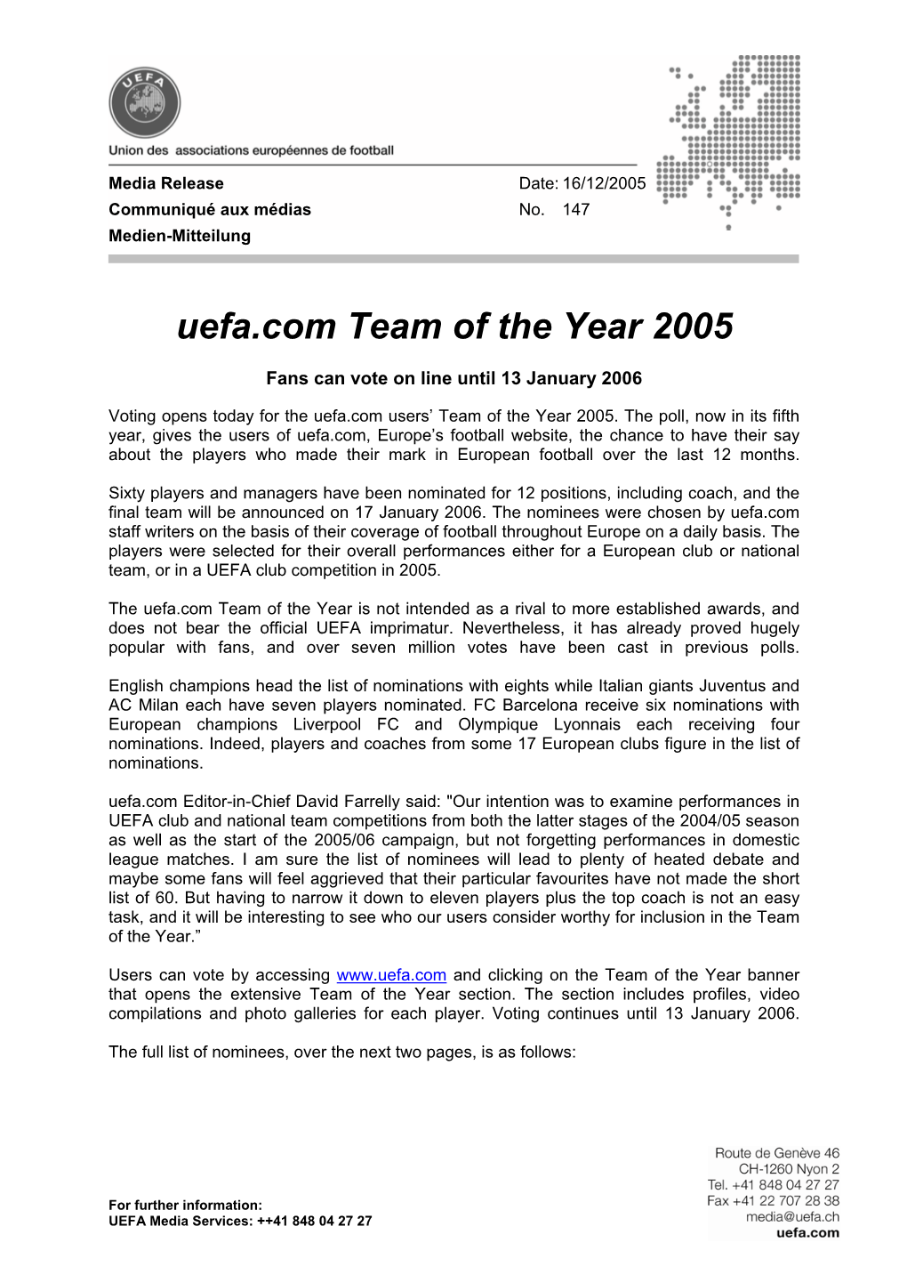 Uefa.Com Team of the Year 2005