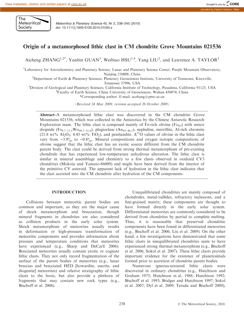 Origin of a Metamorphosed Lithic Clast in CM Chondrite Grove Mountains 021536