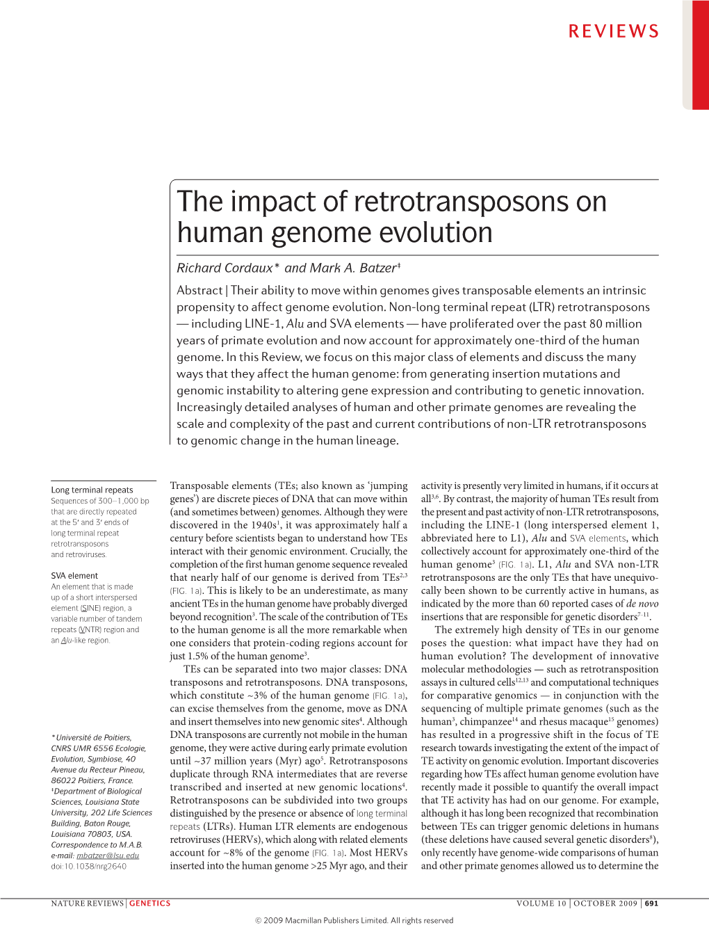 The Impact of Retrotransposons on Human Genome Evolution