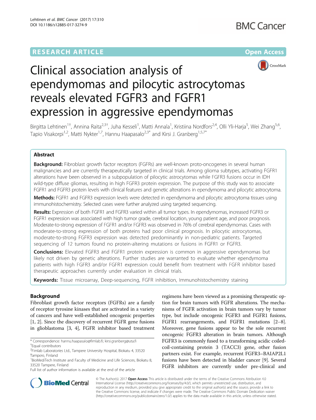 Clinical Association Analysis of Ependymomas and Pilocytic