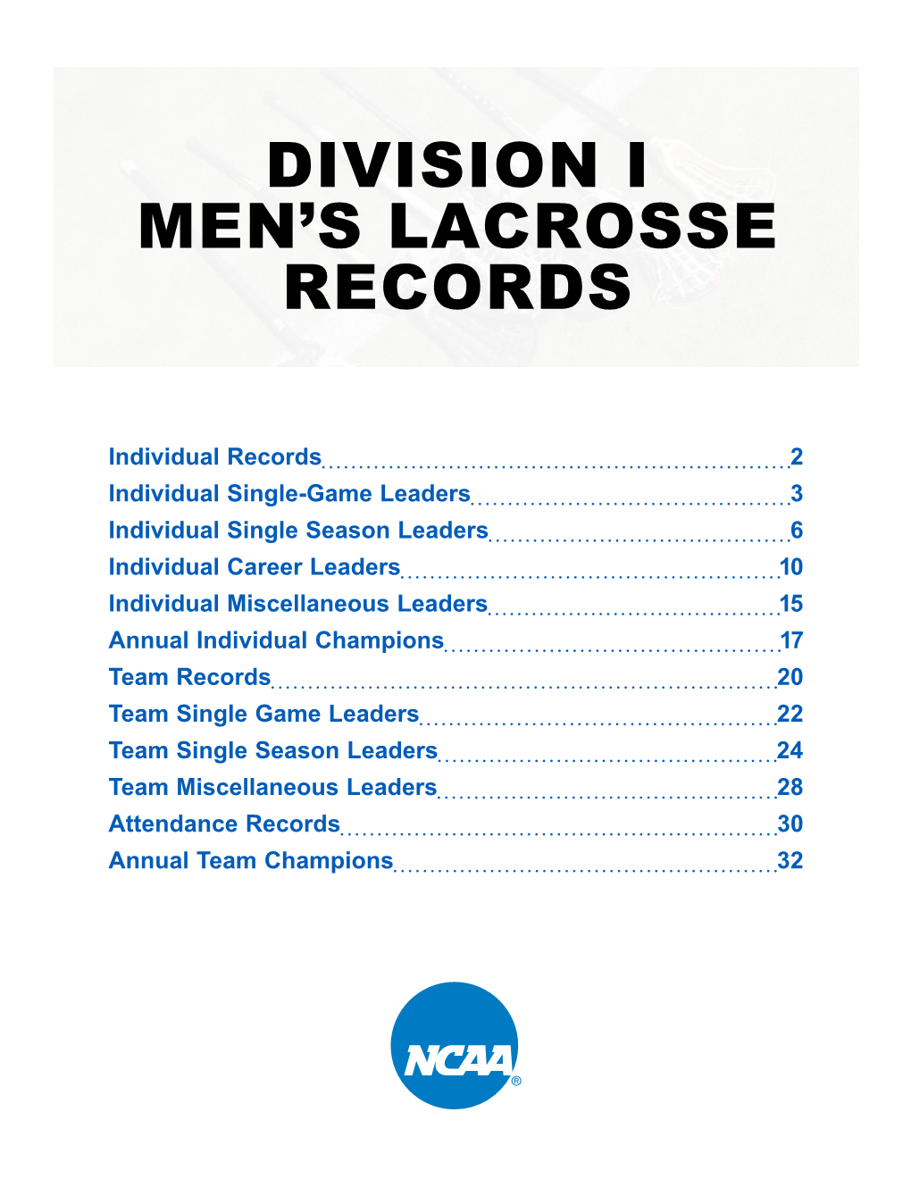 Division I Men's Lacrosse Records