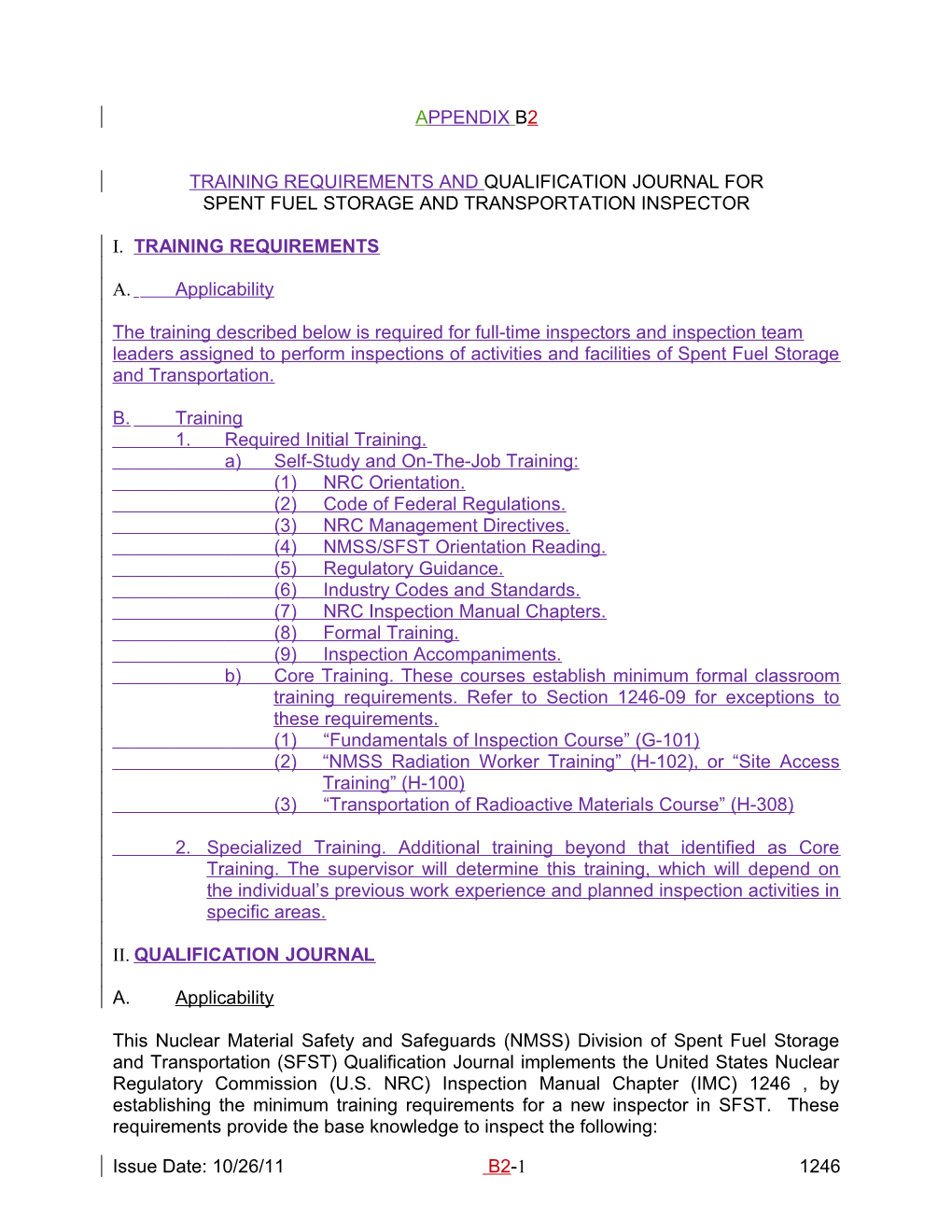 Training Requirements and Qualification Journal For